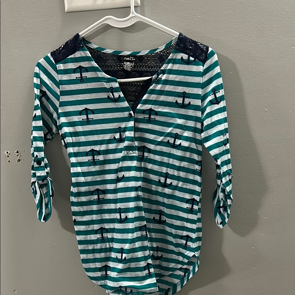 Nautical Striped Top with Anchor Print